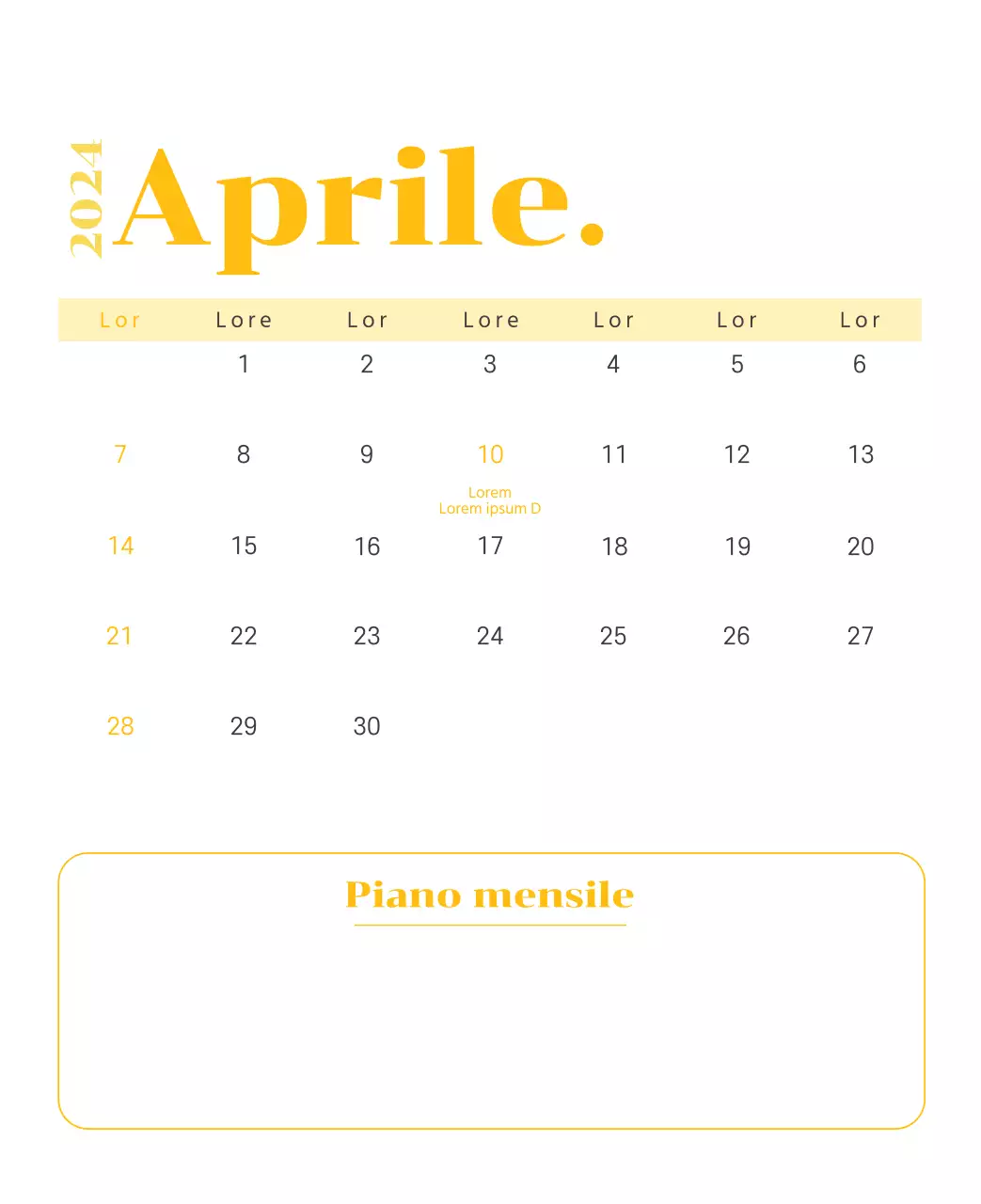 Calendario con illustrazioni giovanili su sfondo giallo e verde