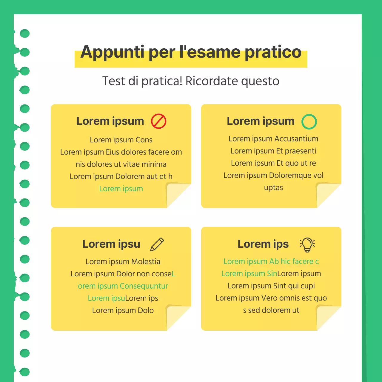 Guida alla preparazione di un semplice test di pratica verde e giallo