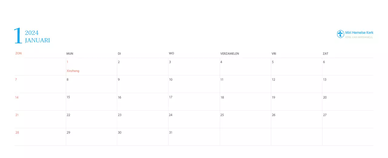 Blauw modern concept kerkkalender