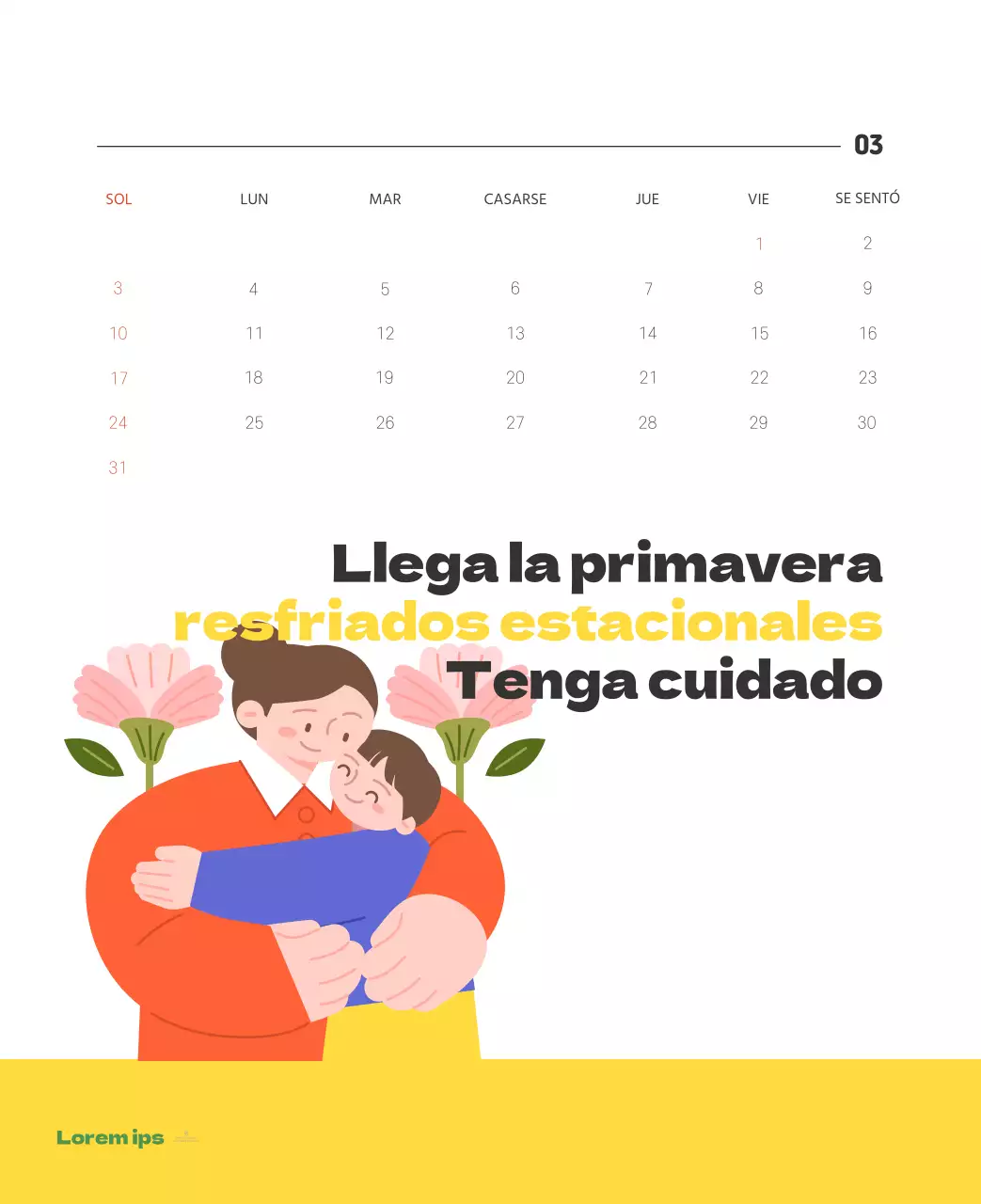 Un hospital festivo con ilustraciones de temática sanitaria y familiar y acentos de color