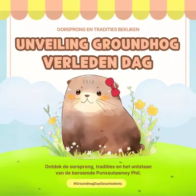 Groen en hemelsblauw Eenvoudige Groundhog Day Geschiedenis Advertentie