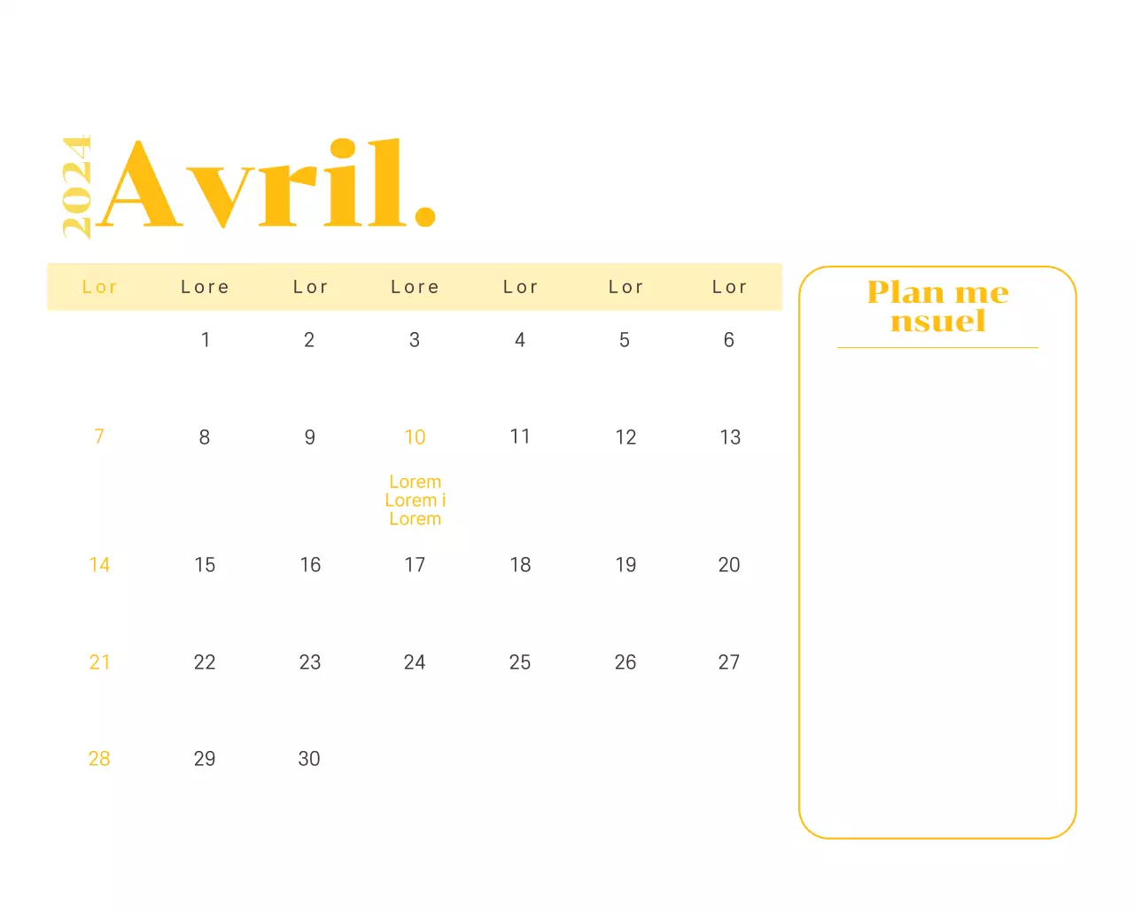 Calendrier avec illustrations de jeunes sur fond jaune et vert