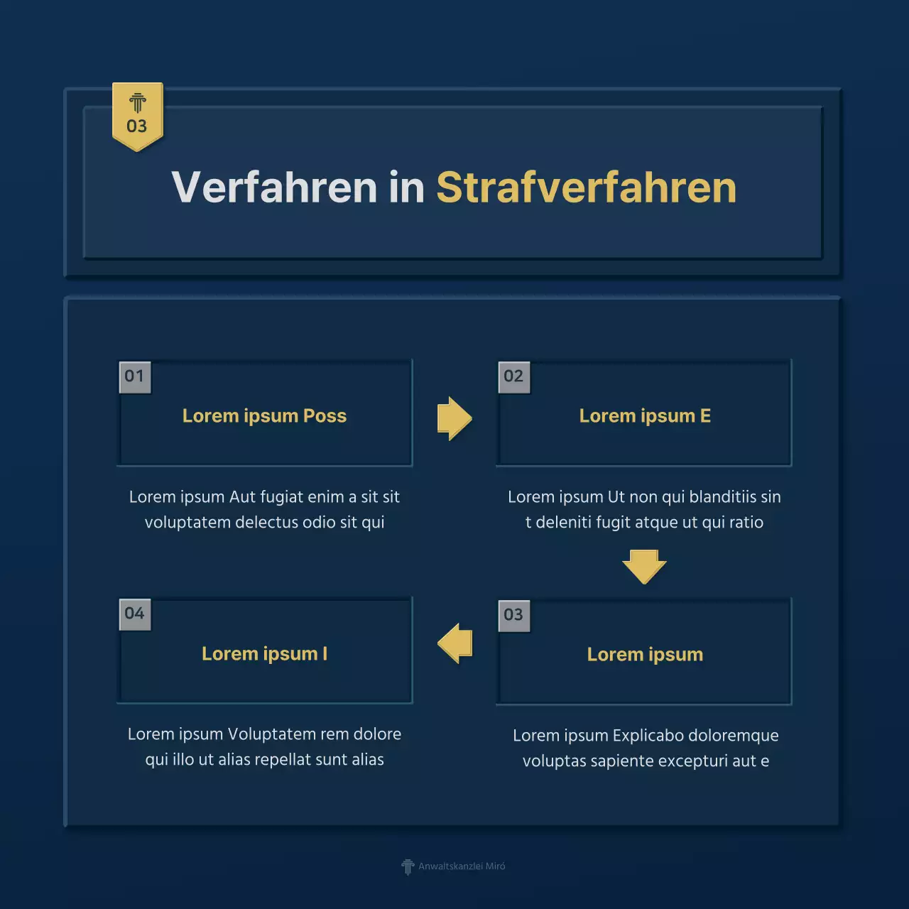 Ein einfaches blaues und gelbes Firmenprofil einer Anwaltskanzlei