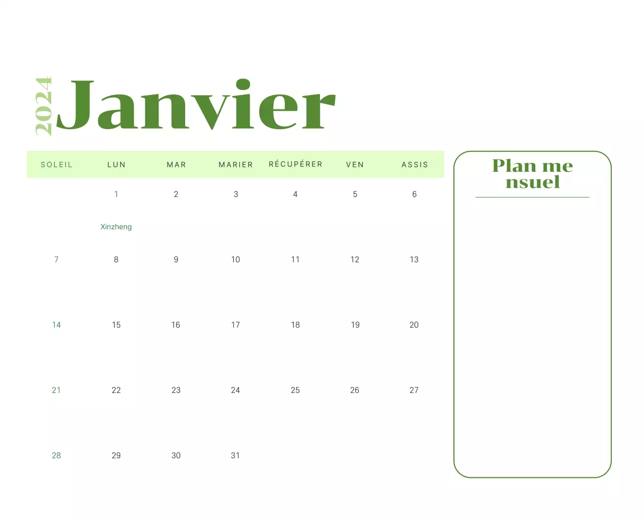 Calendrier avec illustrations de jeunes sur fond jaune et vert