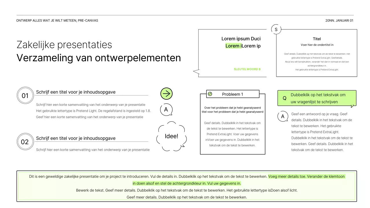 Een eenvoudig wit en chartreuse rapport om een project te introduceren
