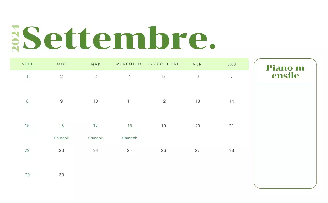 Calendario con illustrazioni giovanili su sfondo giallo e verde