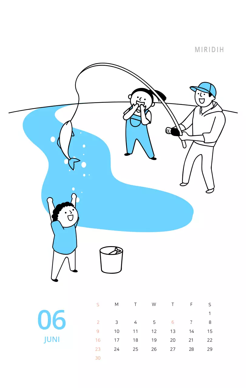 Niedlich illustrierter grüner Tischkalender mit Familienthemen