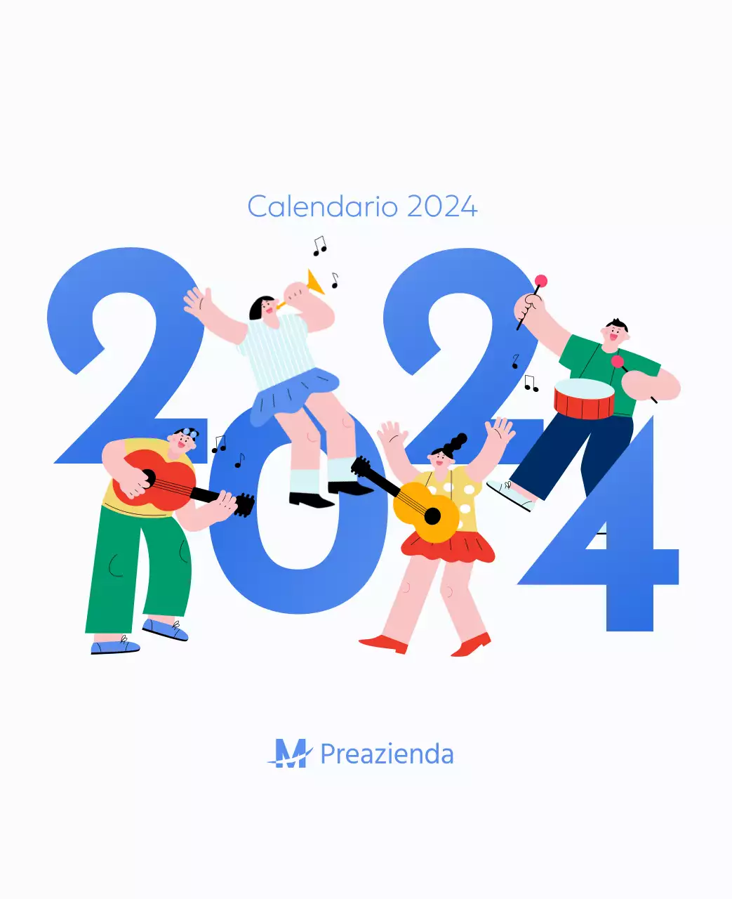 Calendario motivazionale con illustrazioni energetiche e citazioni positive su sfondo azzurro