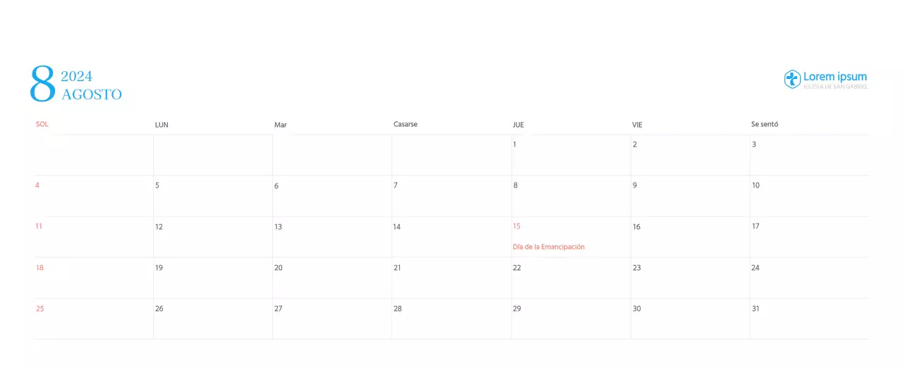 Calendario eclesiástico azul de concepto moderno