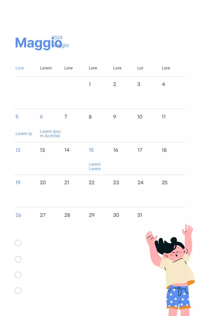 Calendario motivazionale con illustrazioni energetiche e citazioni positive su sfondo azzurro