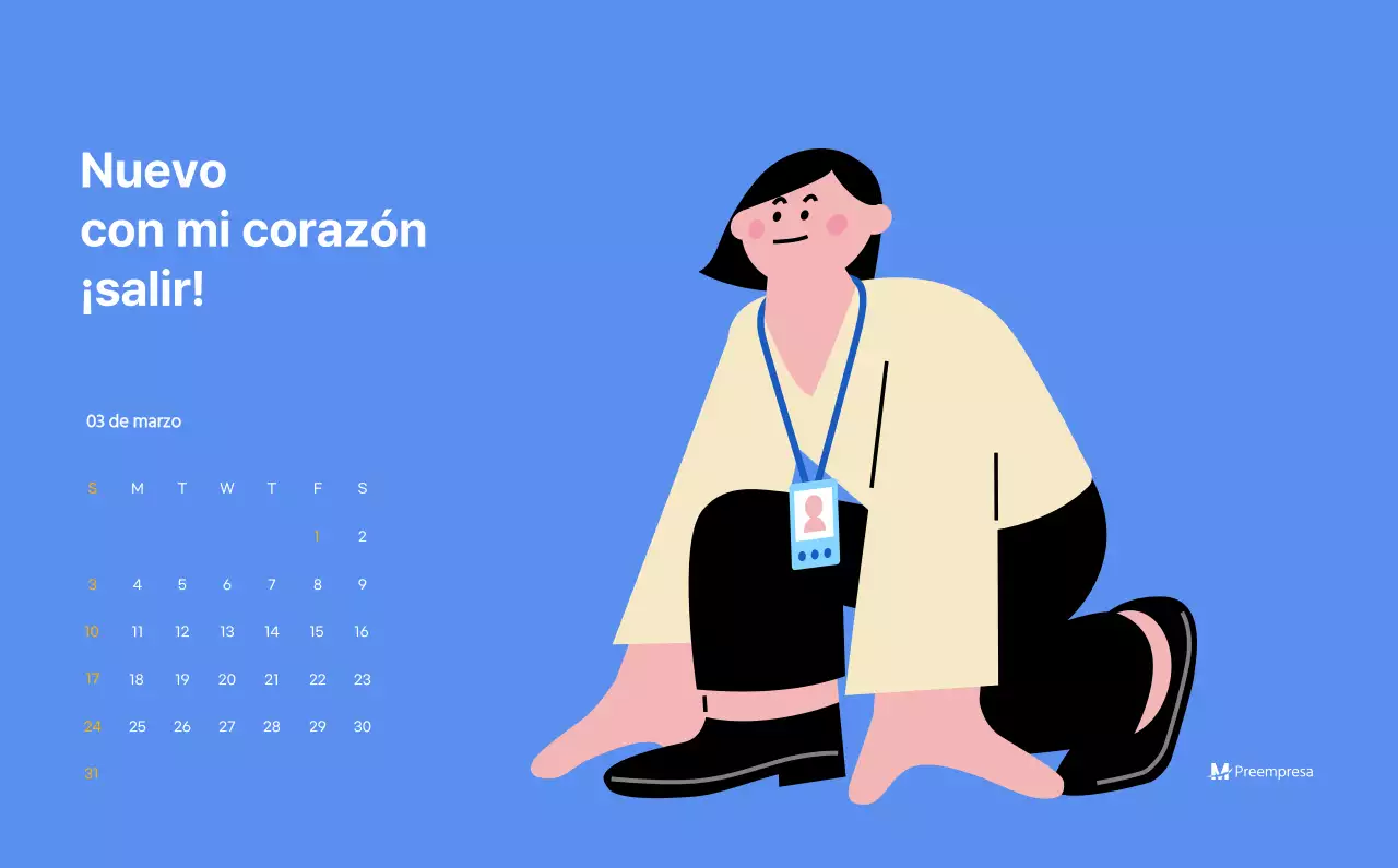 Calendario motivacional con ilustraciones llenas de energía y citas positivas sobre fondo azul claro