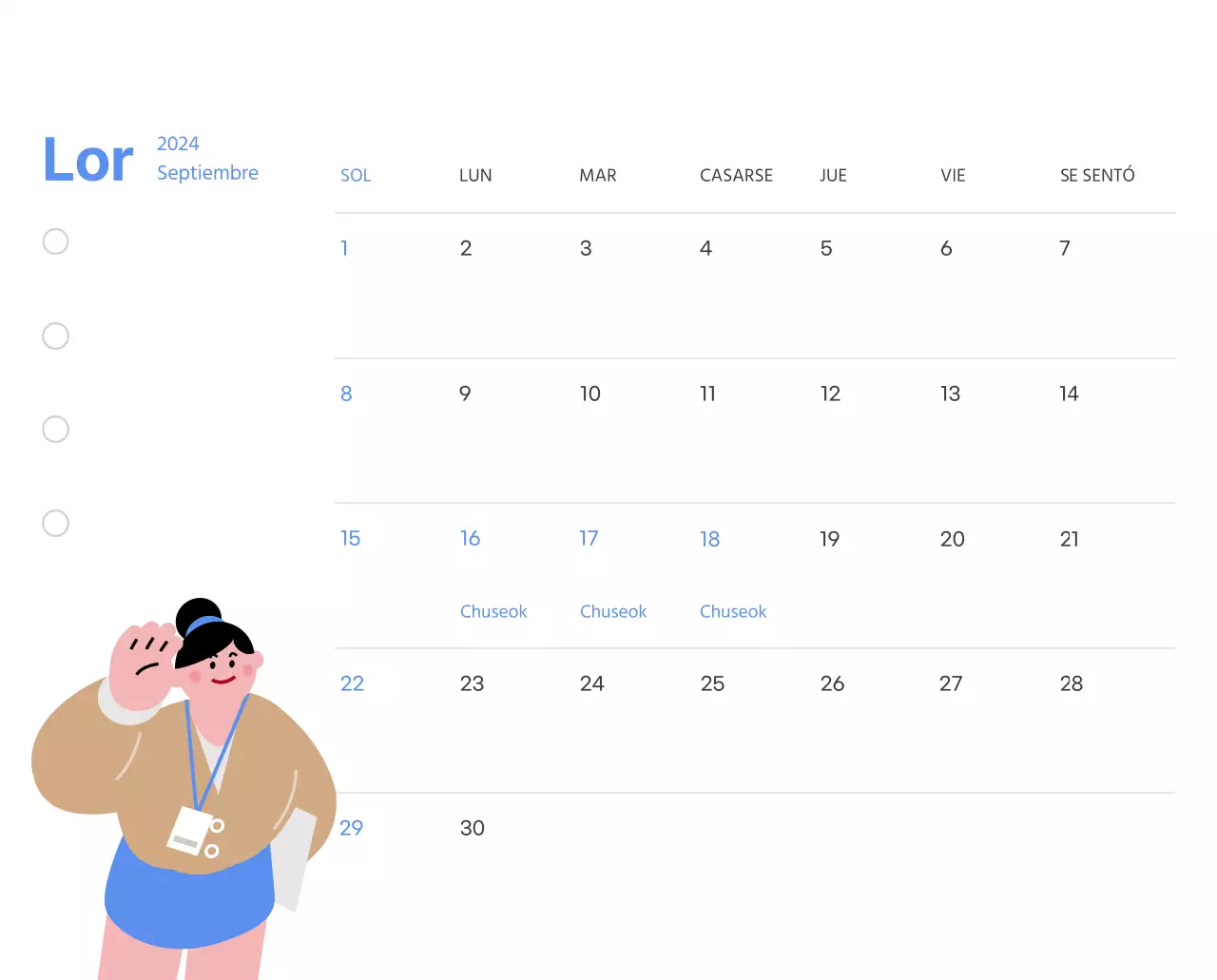 Calendario motivacional con ilustraciones llenas de energía y citas positivas sobre fondo azul claro