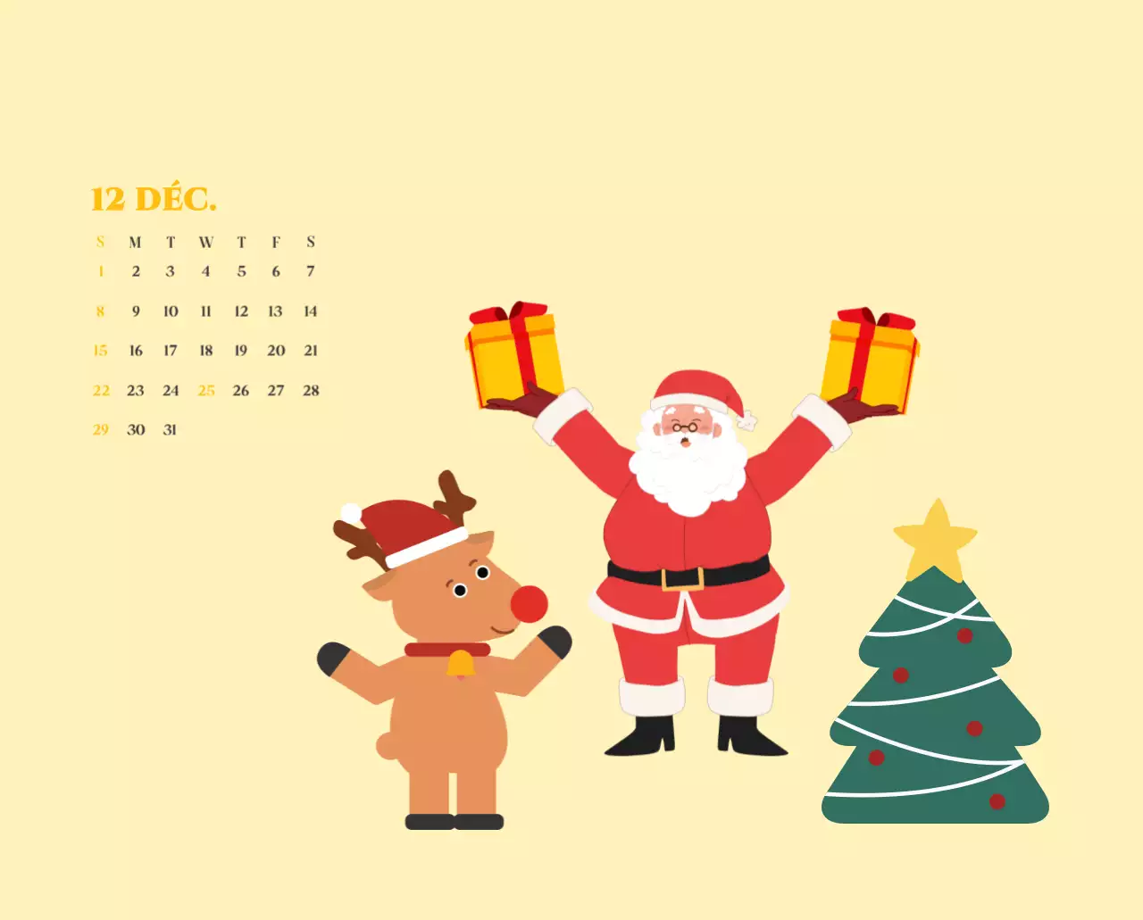 Calendrier avec illustrations de jeunes sur fond jaune et vert