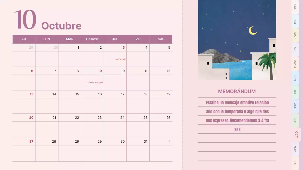 Calendario clásico en rosa y azul claro