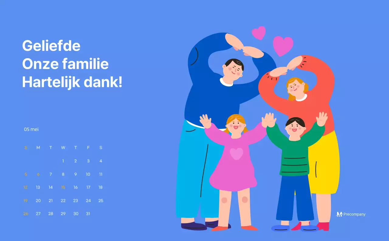 Motiverende kalender met energieke illustraties en positieve citaten op een lichtblauwe achtergrond