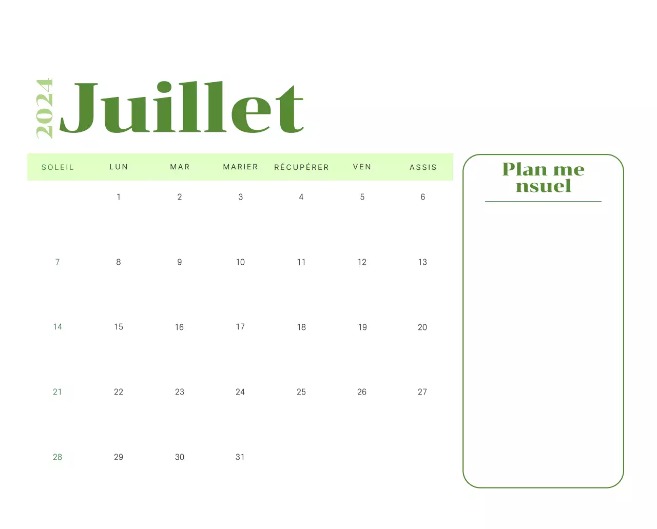 Calendrier avec illustrations de jeunes sur fond jaune et vert