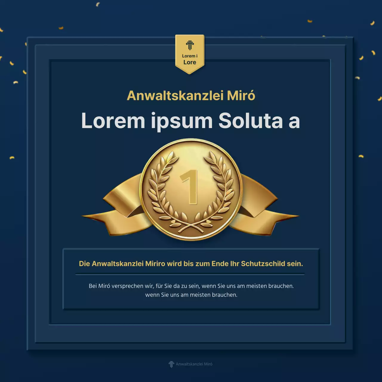 Ein einfaches blaues und gelbes Firmenprofil einer Anwaltskanzlei