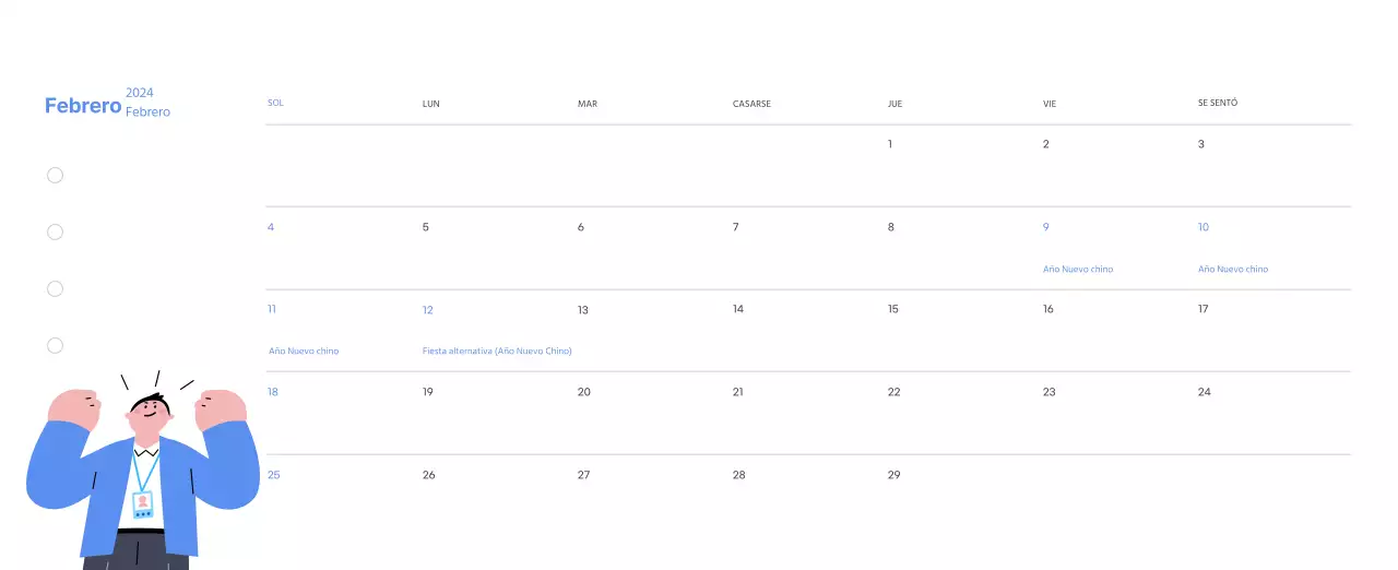 Calendario motivacional con ilustraciones llenas de energía y citas positivas sobre fondo azul claro