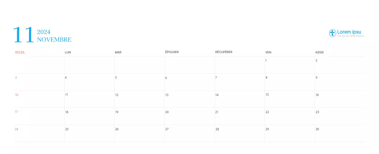 Calendrier d'église moderne bleu