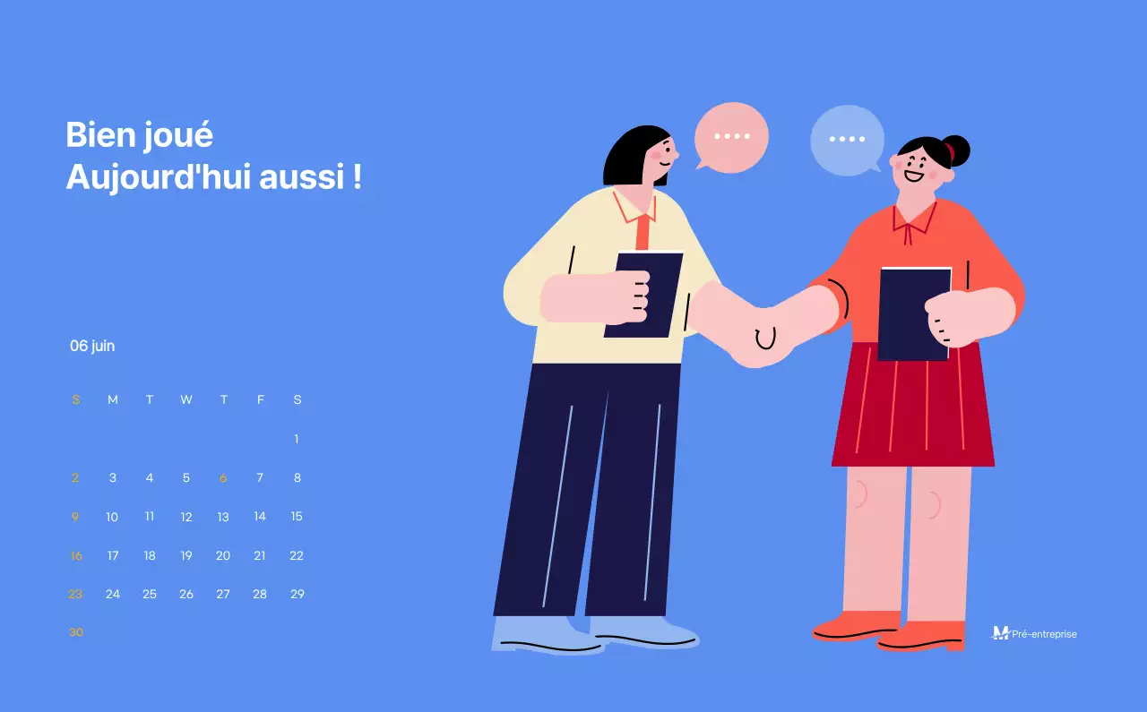 Calendrier de motivation avec des illustrations énergiques et des citations positives sur un fond bleu clair