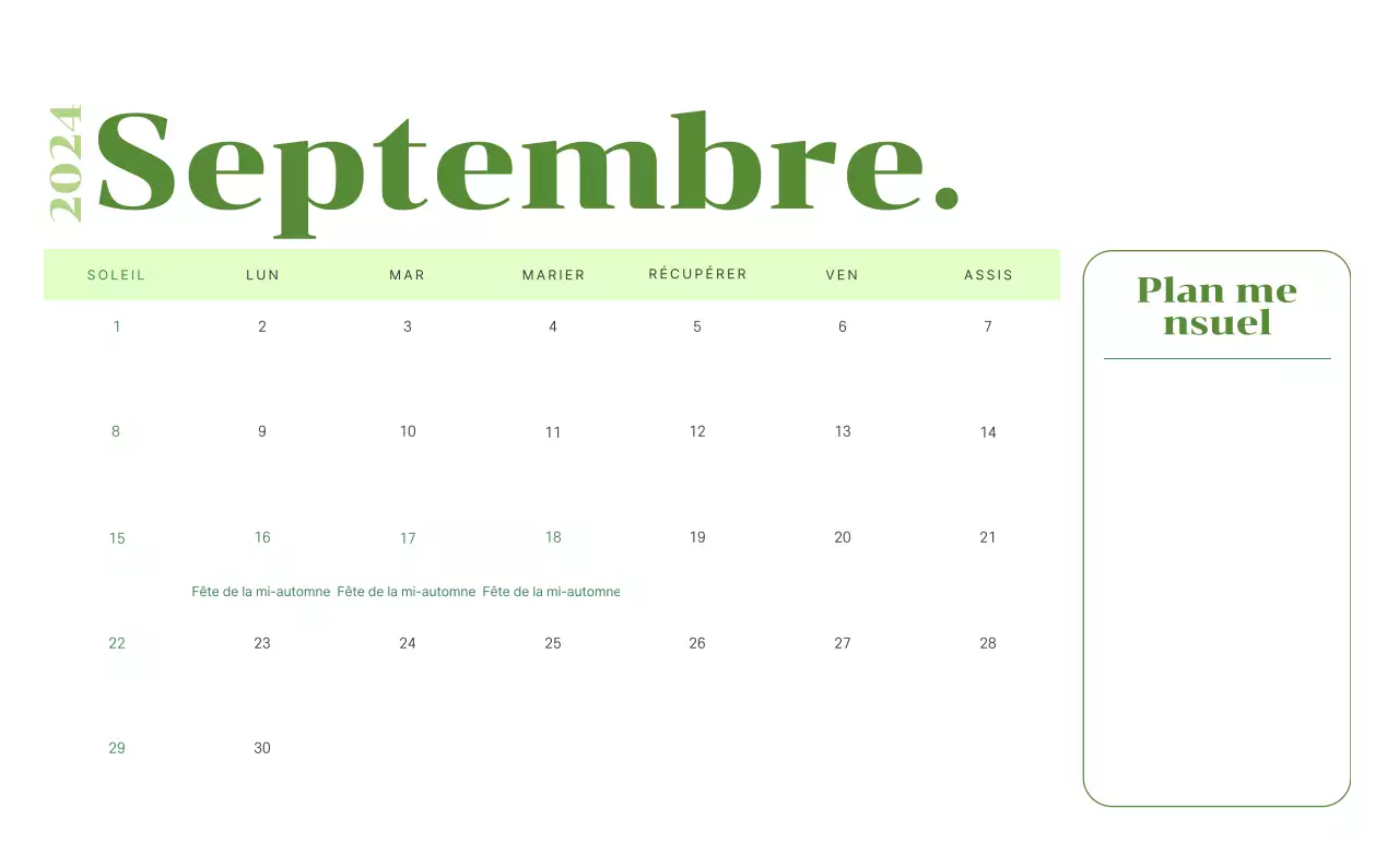 Calendrier avec illustrations de jeunes sur fond jaune et vert