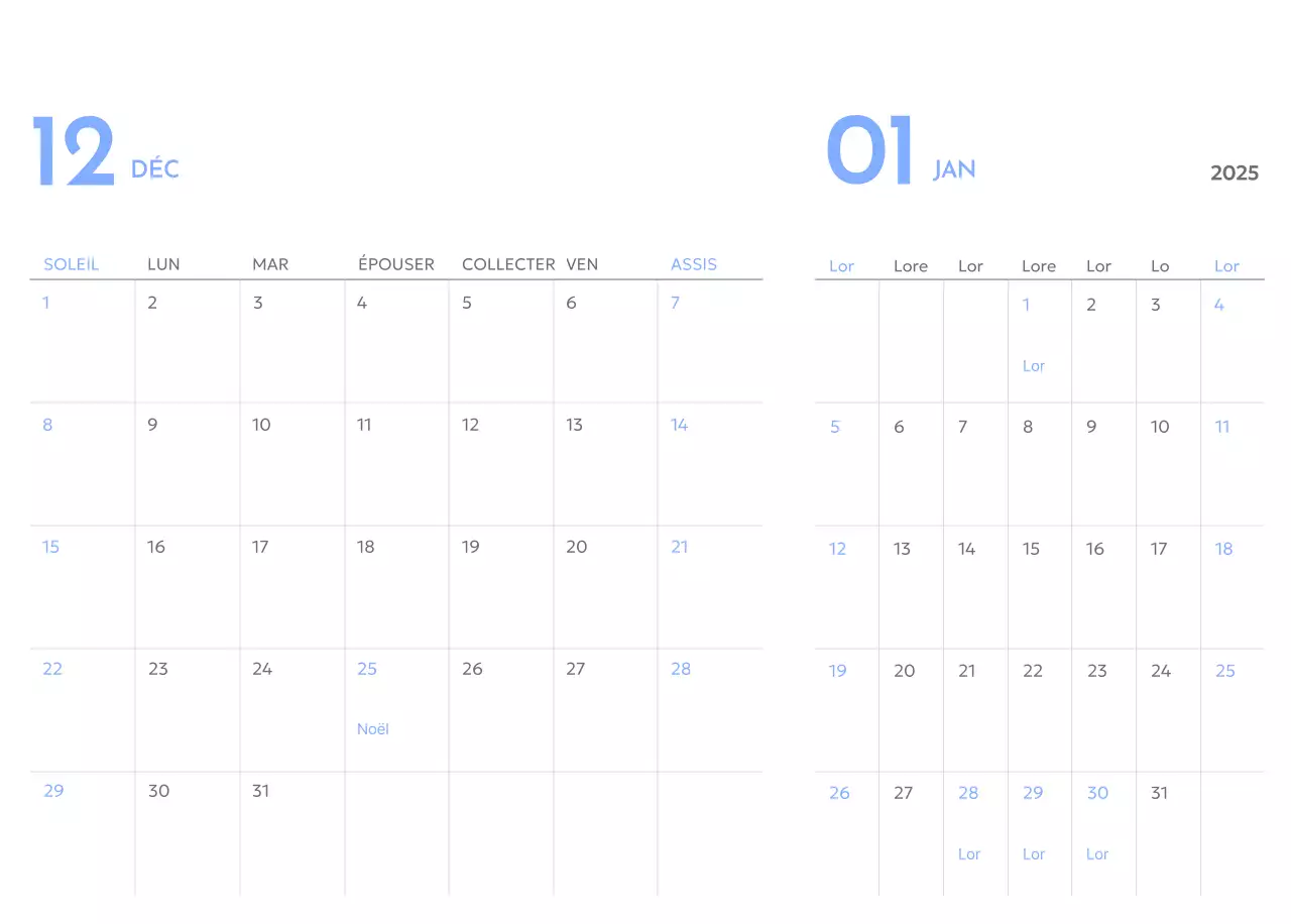 Calendrier de suivi des objectifs avec accents bleus