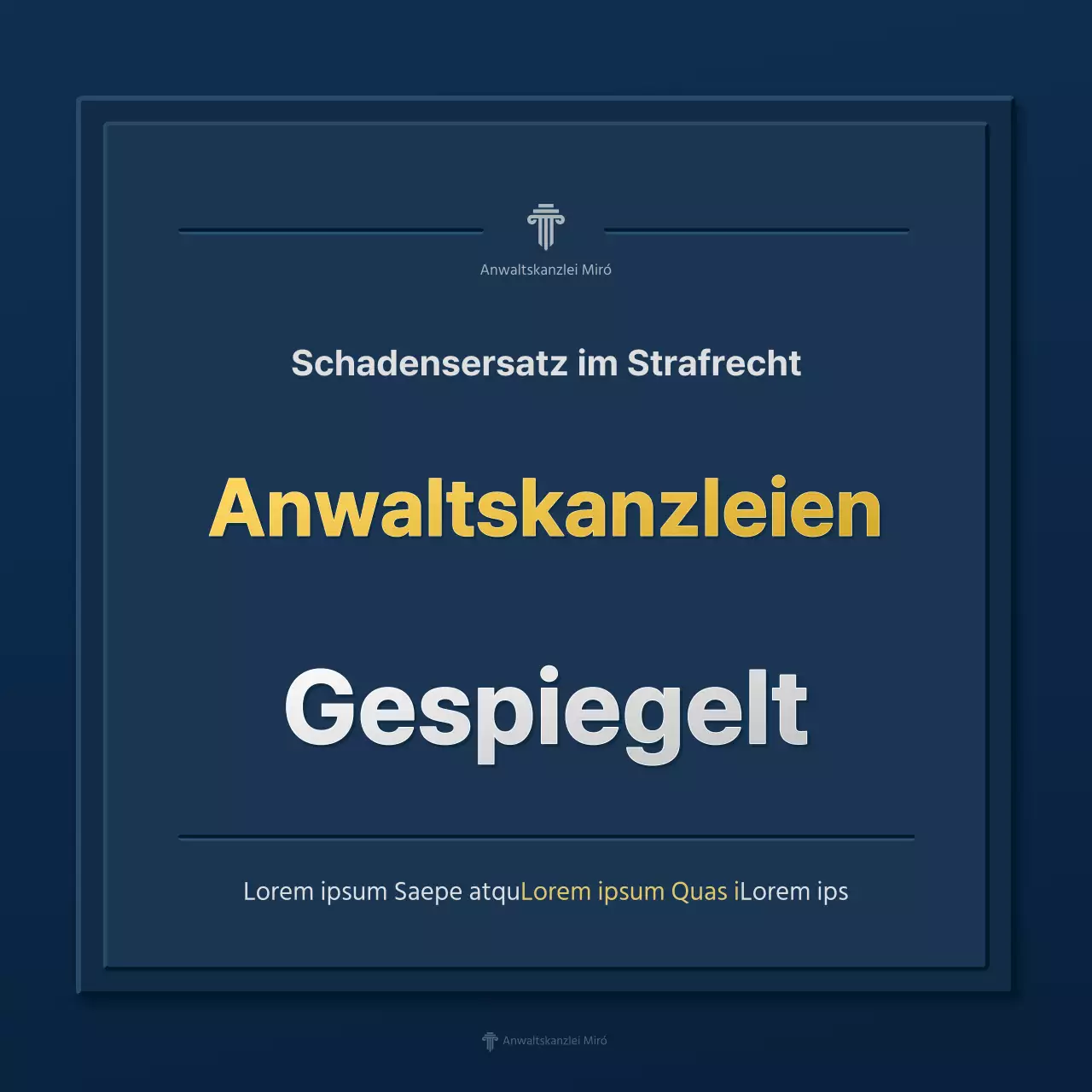 Ein einfaches blaues und gelbes Firmenprofil einer Anwaltskanzlei