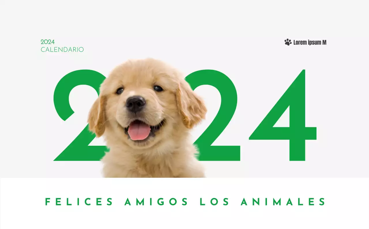 Un calendario con la imagen de un cachorro y un bonito mensaje en tonos verdes.