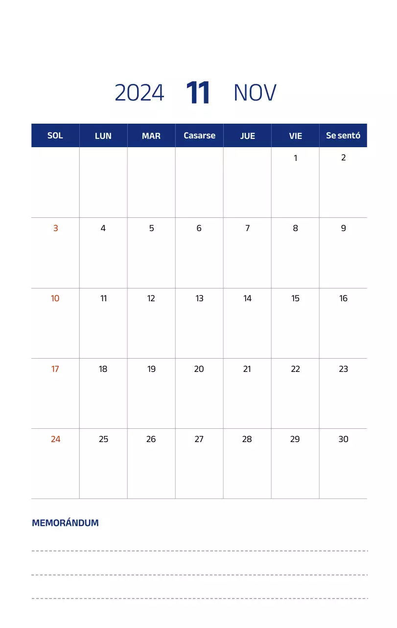 Calendario sencillo con ilustraciones limpias en azul