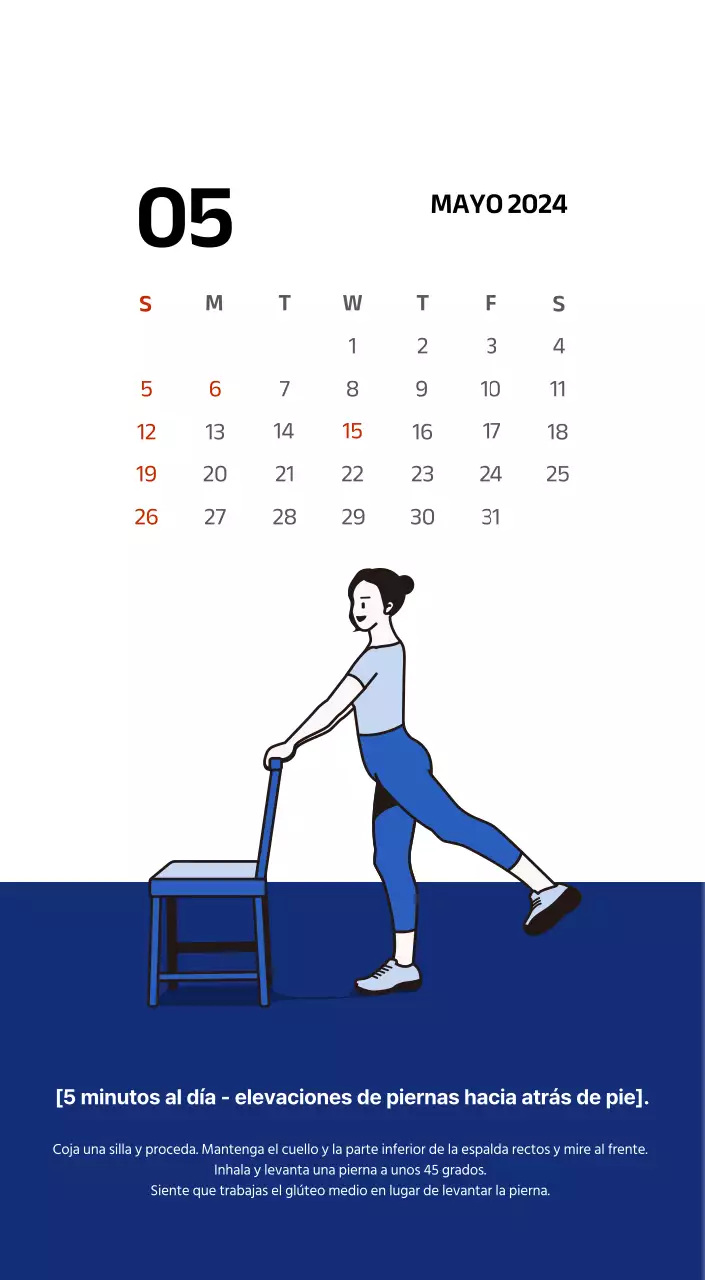 Calendario sencillo con ilustraciones limpias en azul