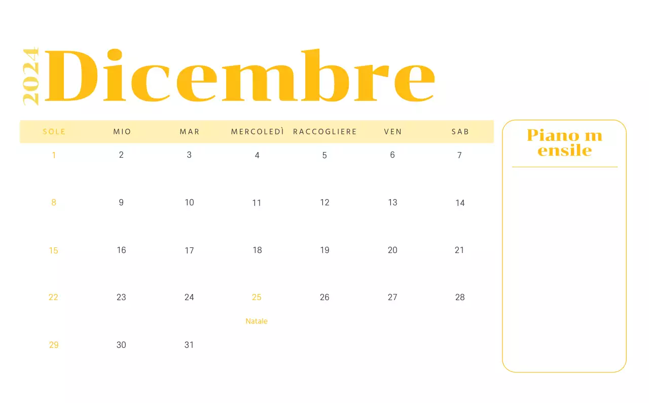 Calendario con illustrazioni giovanili su sfondo giallo e verde