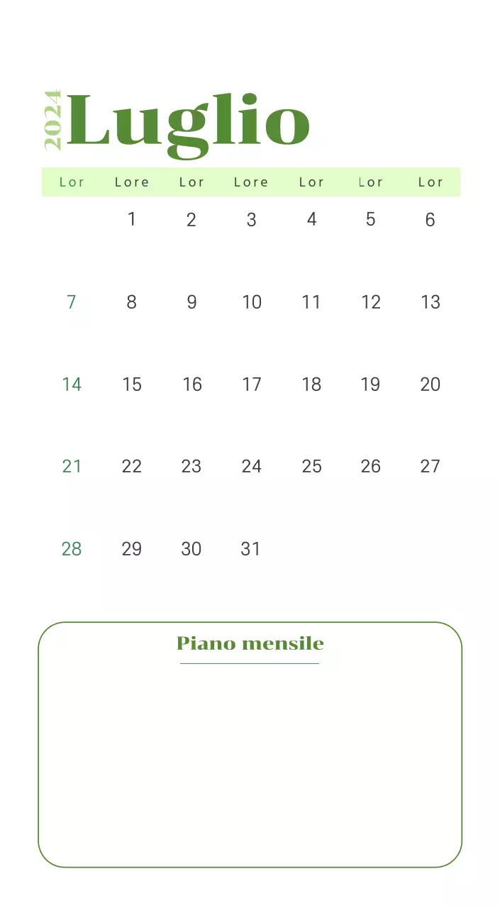 Calendario con illustrazioni giovanili su sfondo giallo e verde