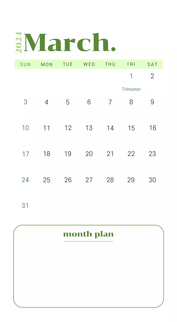 Calendar with youth illustrations on a yellow and green background
