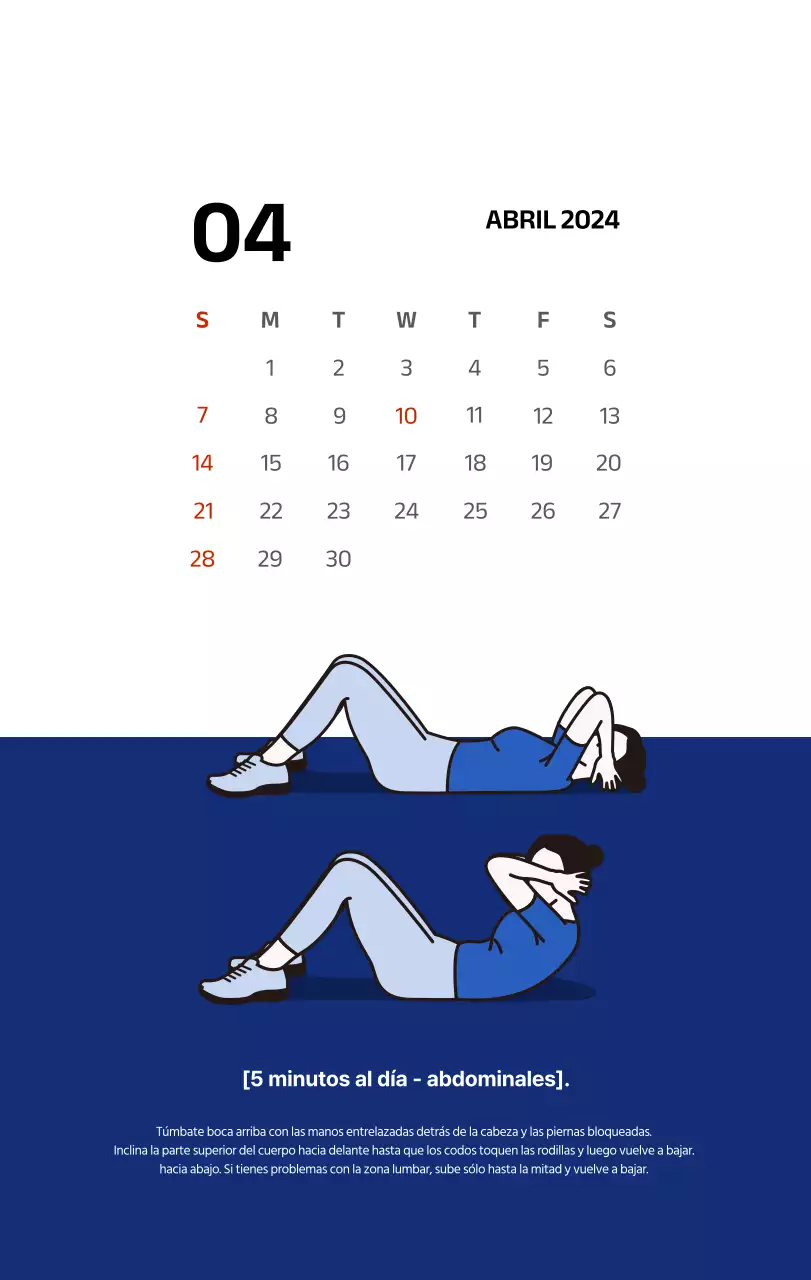 Calendario sencillo con ilustraciones limpias en azul