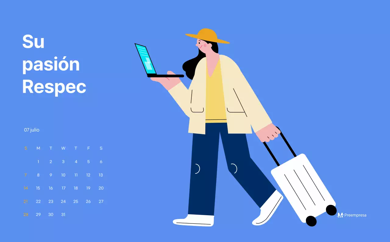 Calendario motivacional con ilustraciones llenas de energía y citas positivas sobre fondo azul claro