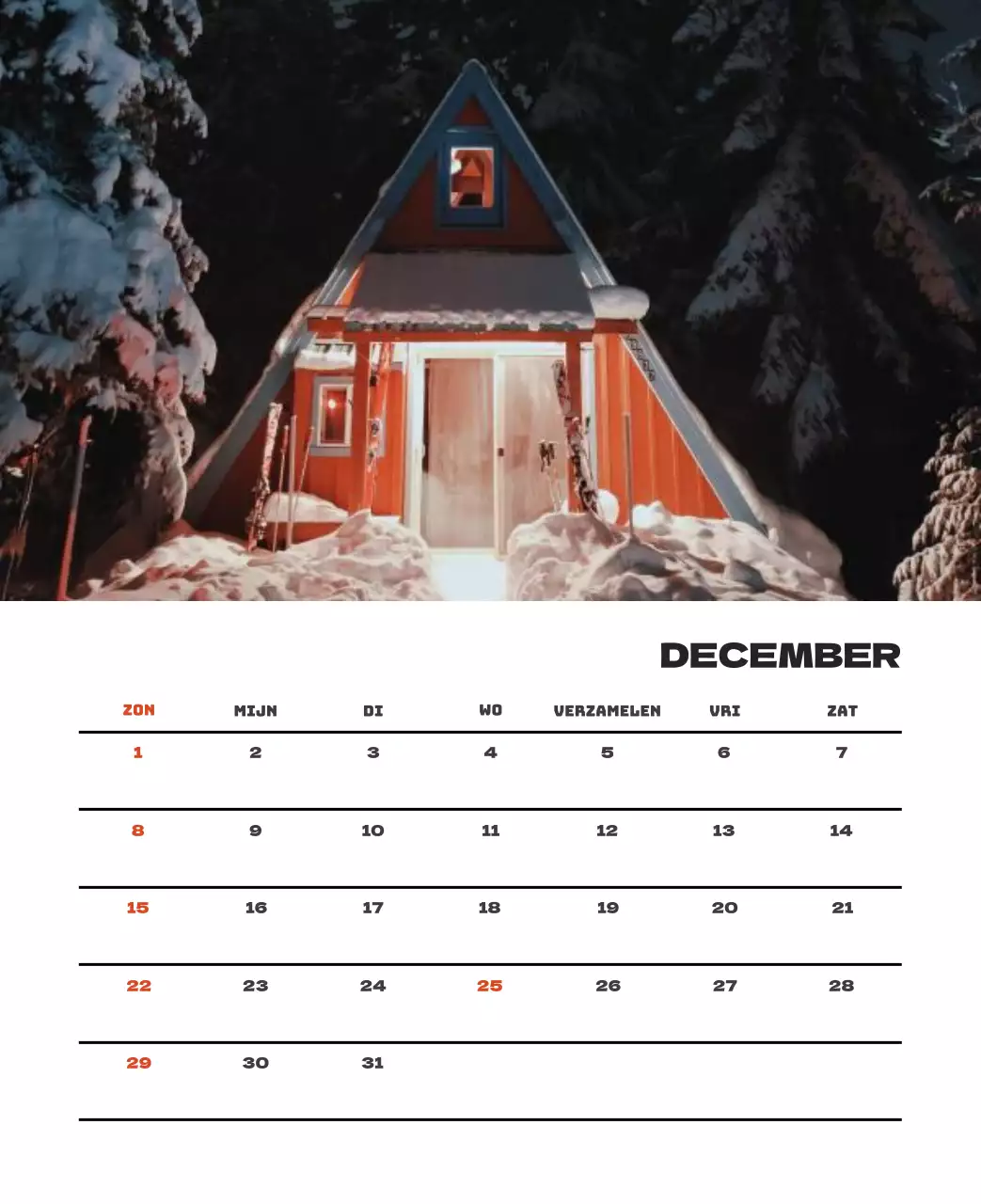 Een reisbureau dat de feestdagen viert met seizoensgebonden reisfotografie en een strakke, vetgedrukte tekstlay-out.