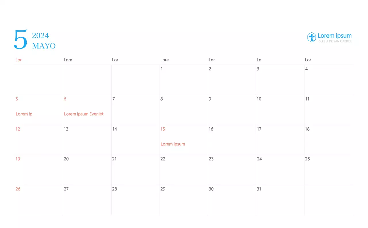 Calendario eclesiástico azul de concepto moderno
