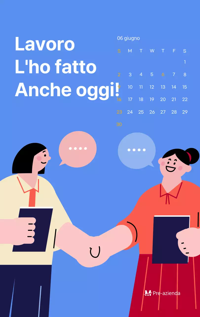 Calendario motivazionale con illustrazioni energetiche e citazioni positive su sfondo azzurro
