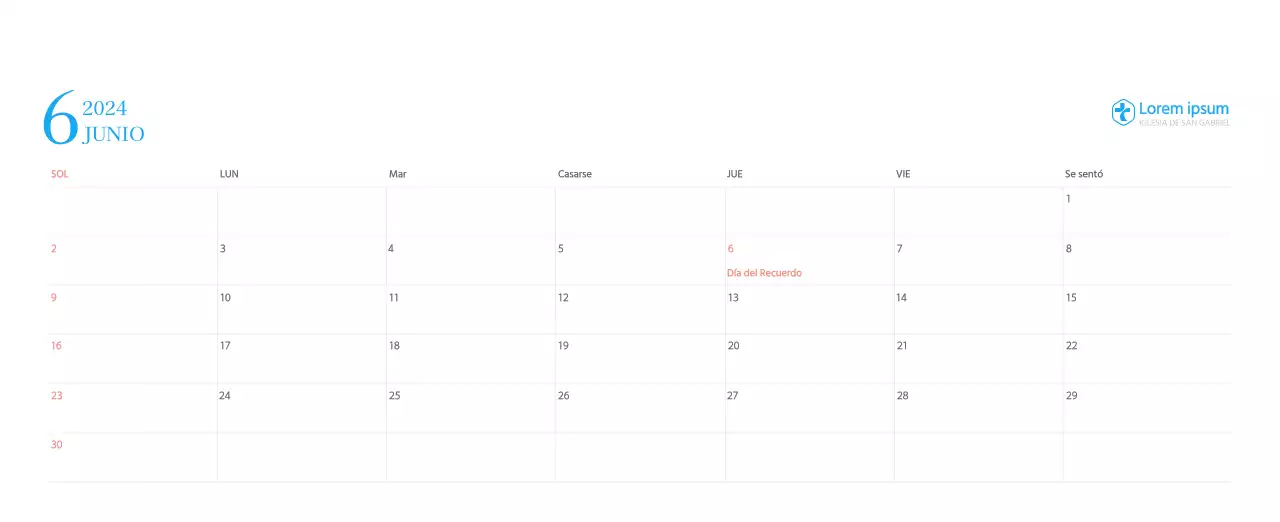 Calendario eclesiástico azul de concepto moderno