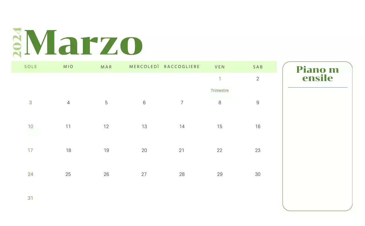 Calendario con illustrazioni giovanili su sfondo giallo e verde