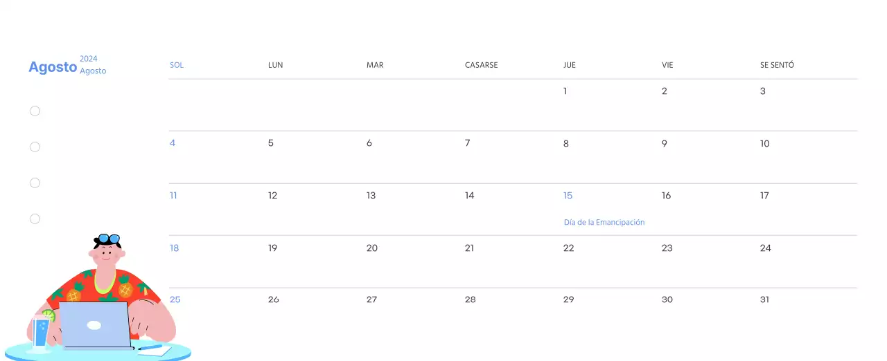 Calendario motivacional con ilustraciones llenas de energía y citas positivas sobre fondo azul claro