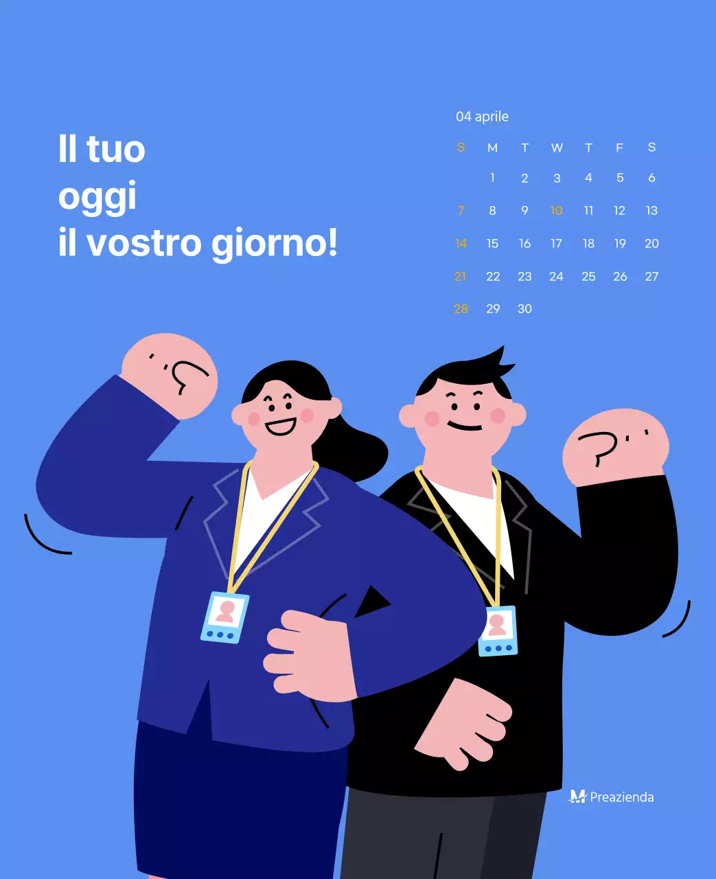 Calendario motivazionale con illustrazioni energetiche e citazioni positive su sfondo azzurro