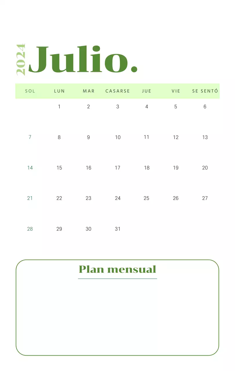 Calendario con ilustraciones juveniles sobre fondo amarillo y verde