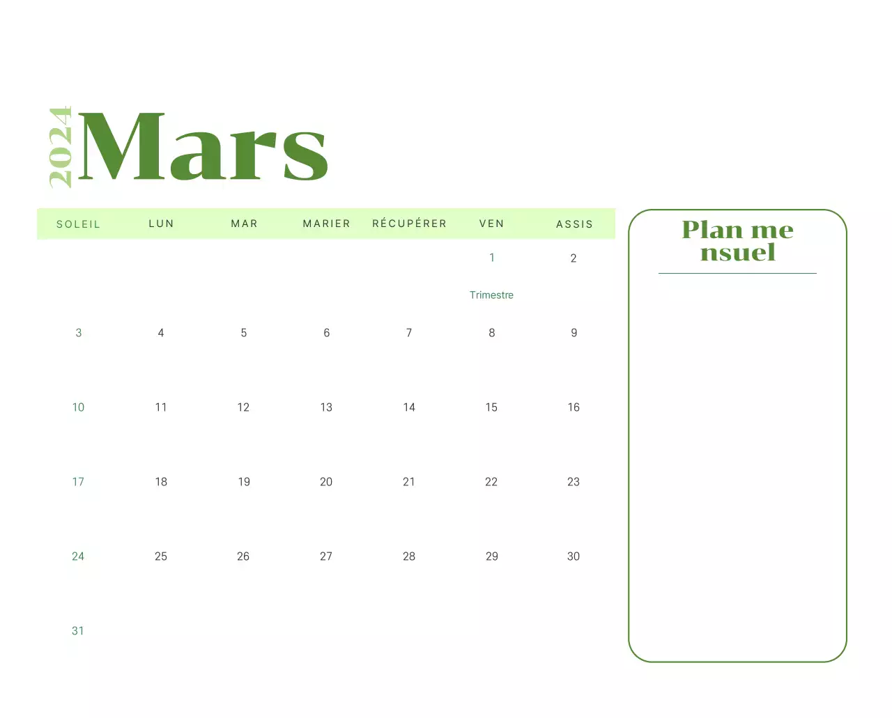 Calendrier avec illustrations de jeunes sur fond jaune et vert