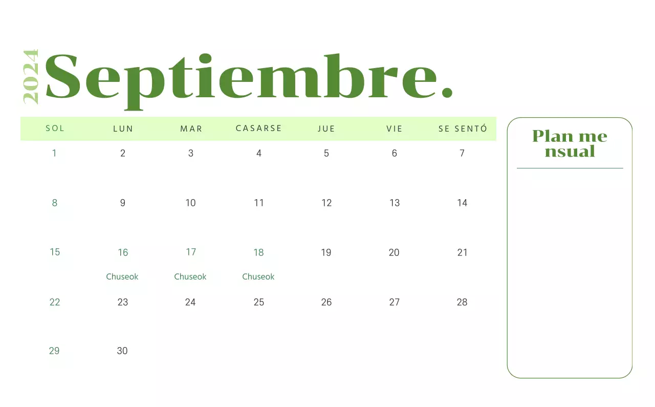 Calendario con ilustraciones juveniles sobre fondo amarillo y verde