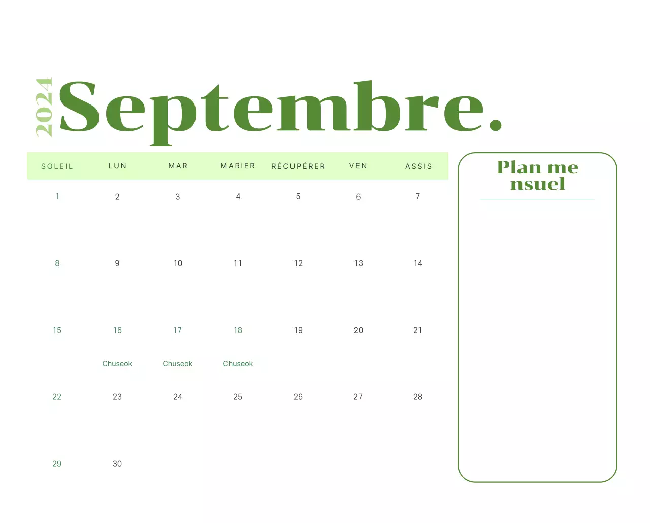 Calendrier avec illustrations de jeunes sur fond jaune et vert