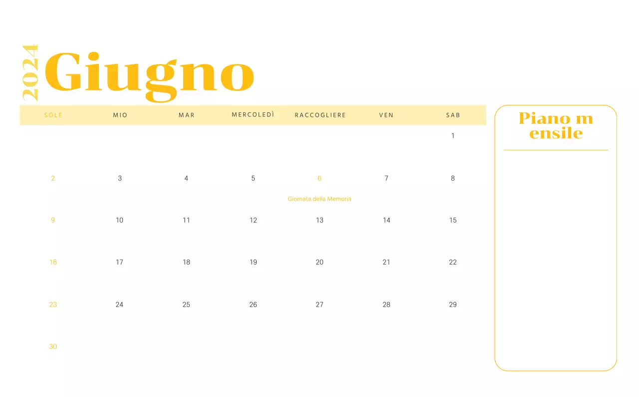 Calendario con illustrazioni giovanili su sfondo giallo e verde