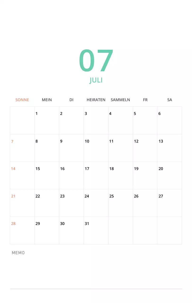 Niedlich illustrierter grüner Tischkalender mit Familienthemen