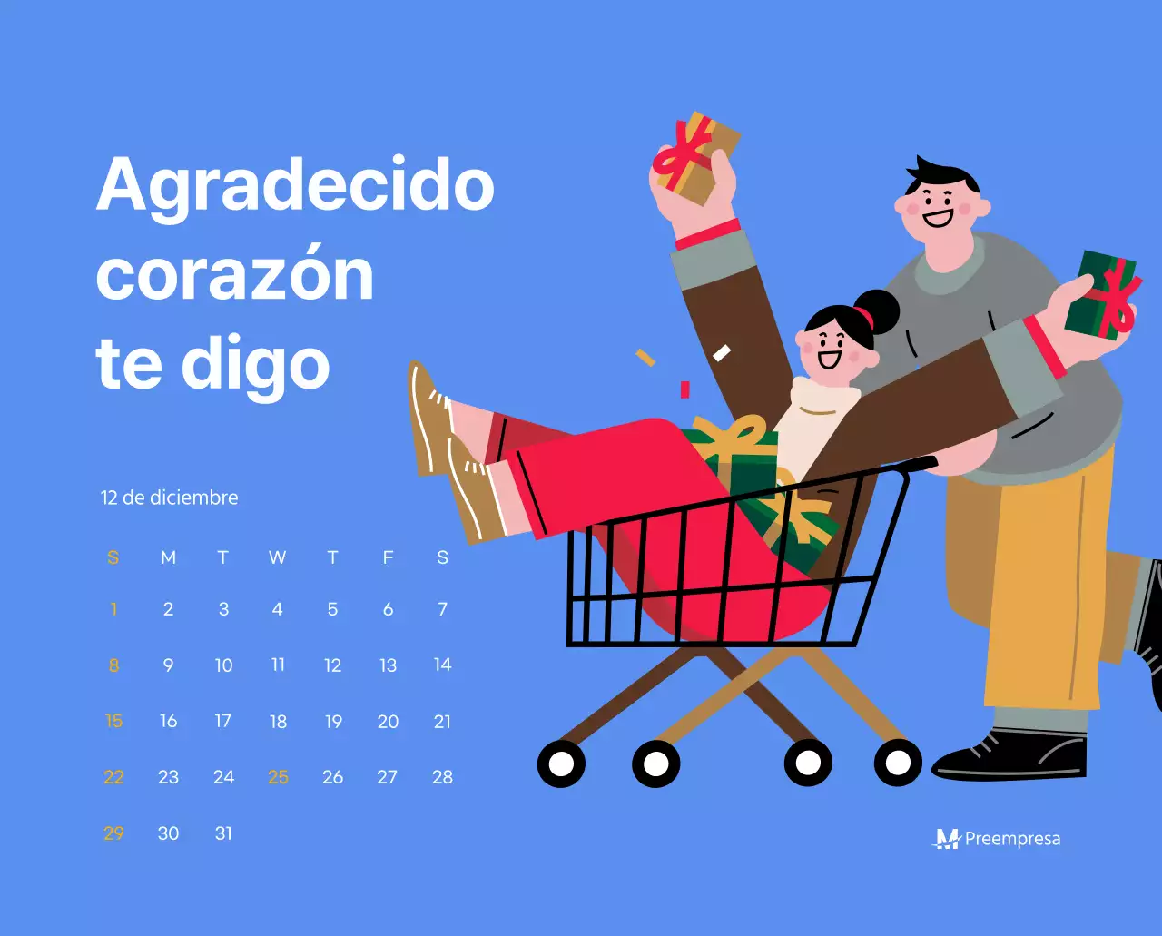 Calendario motivacional con ilustraciones llenas de energía y citas positivas sobre fondo azul claro