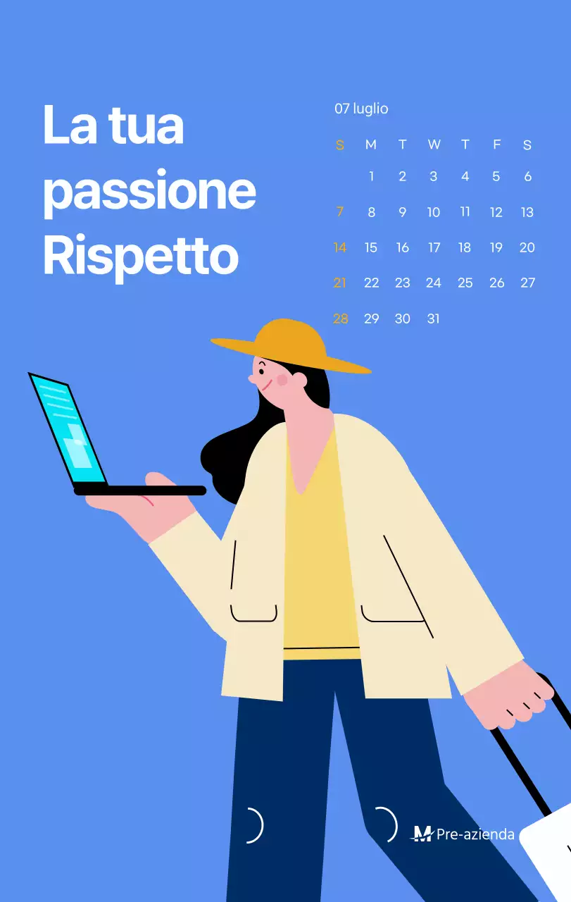 Calendario motivazionale con illustrazioni energetiche e citazioni positive su sfondo azzurro